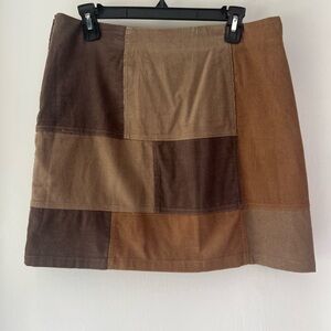 Patchwork Brown Corduroy Mini Skirt